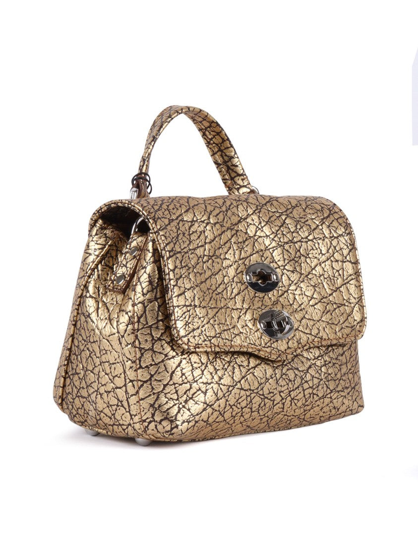Zanellato Srl Compact Structured Handbag In Metallic Gold Bovine Leather