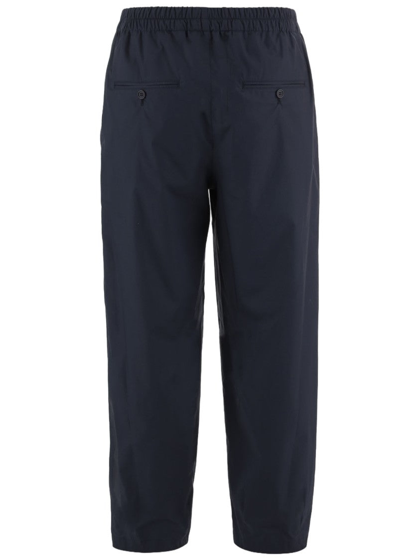 Giorgio Armani Navy Blue Cotton Trousers With Elastic Waistband