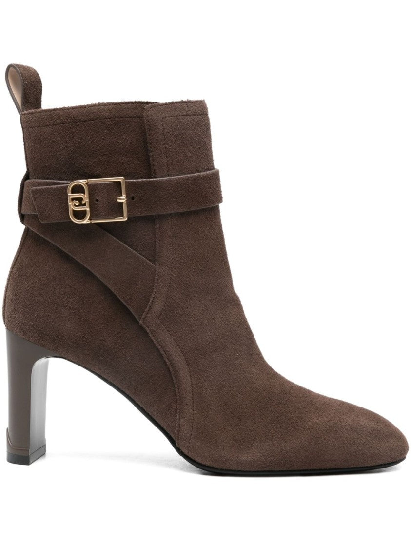 Liu Jo Brown Suede Ankle Boots With Gold-Tone Buckle