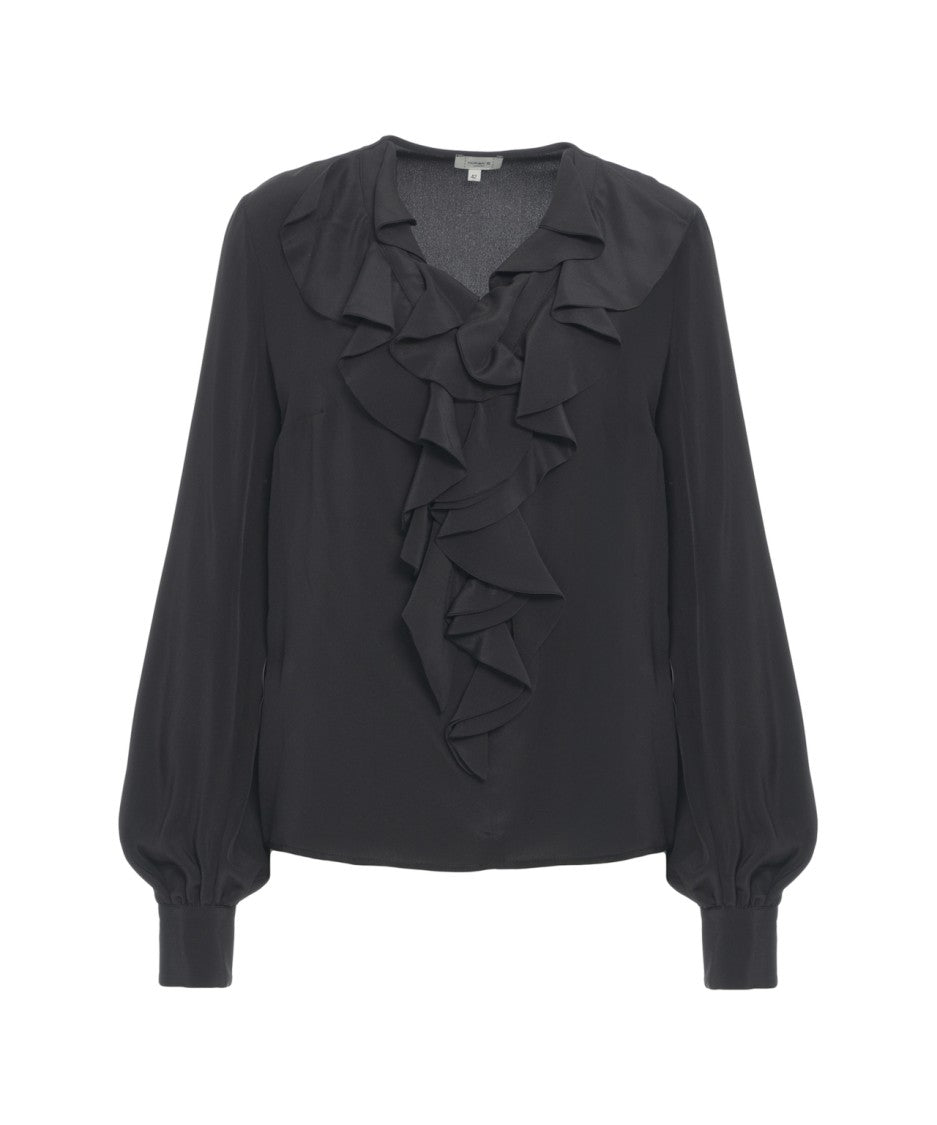Himon's Ruffled Detail Blouse With Smocked Cuffs