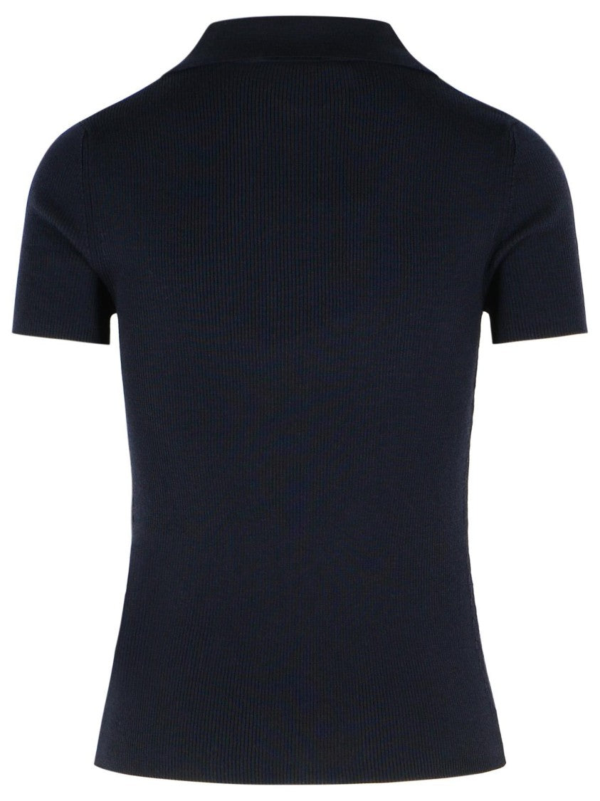 Max Mara 'Albero' Dark Blue Virgin Wool Polo Shirt