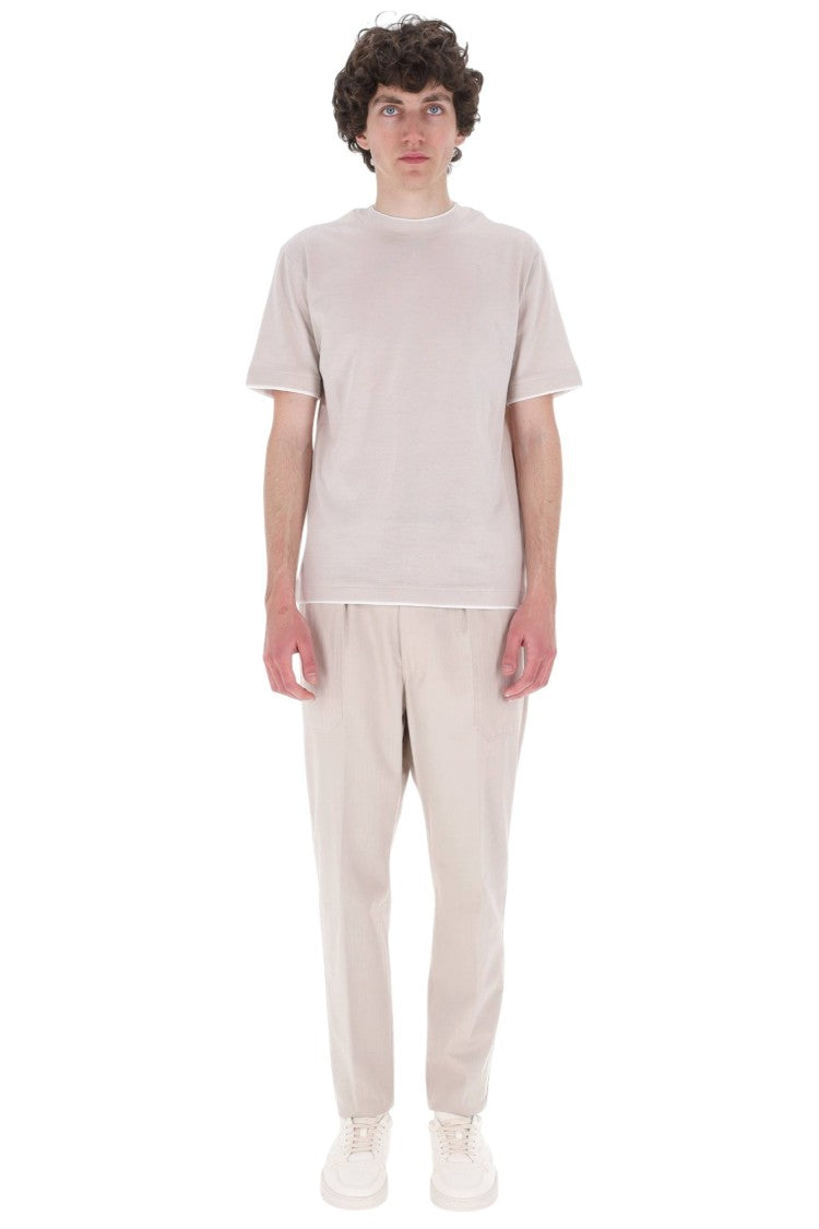 Eleventy Contrast Trim Giza Cotton T-Shirt
