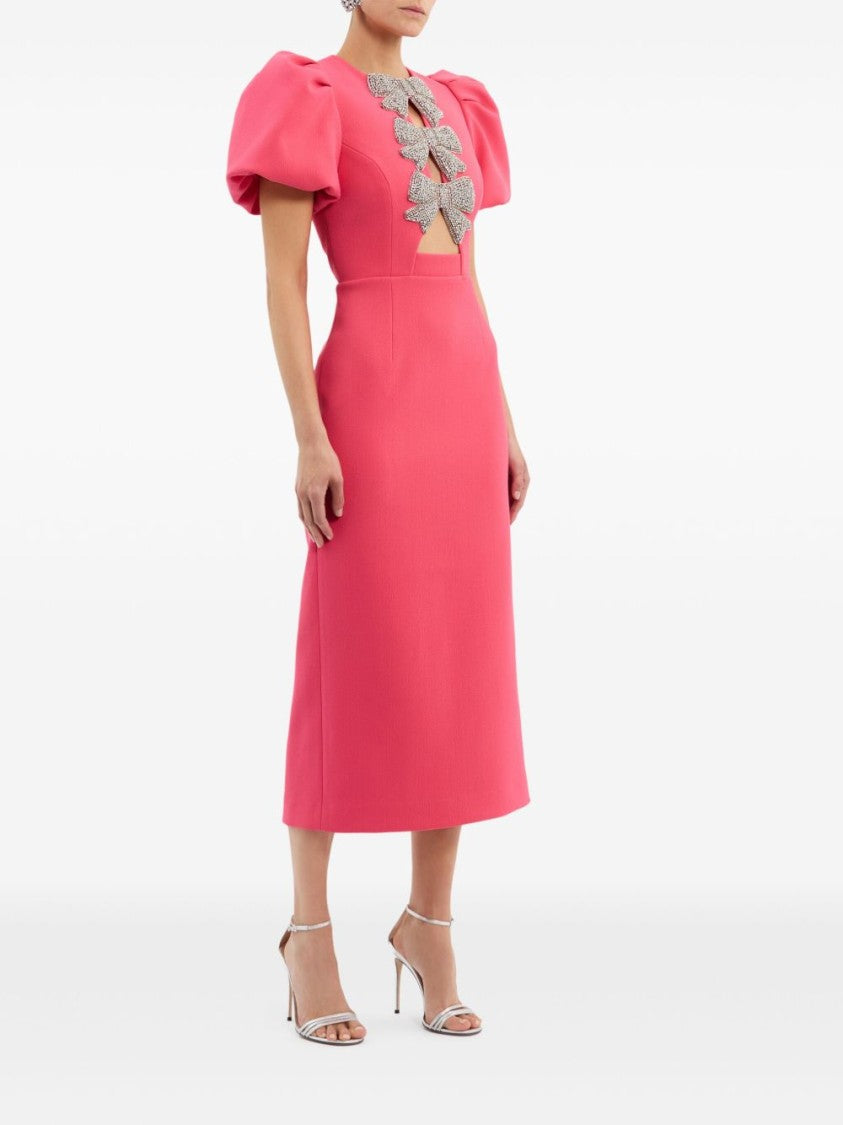 Rebecca Vallace Red Midi Dress With Puffed Sleeves