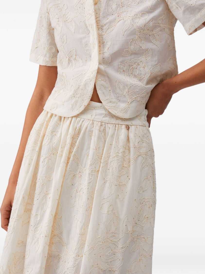 Liu Jo Neutrals Floral Jacquard Midi Skirt