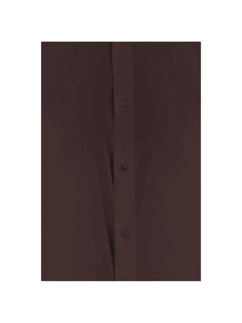 Her Shirt Brown Classic Collar Buttoned Cuffs Stretch Silk Shirt