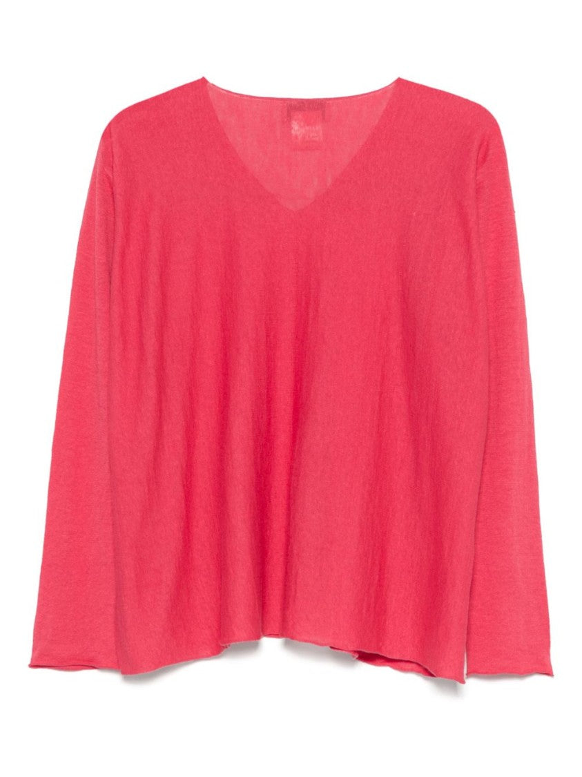 Bruno Manetti Relaxed Fit Deep V-Neck Pink Sweater