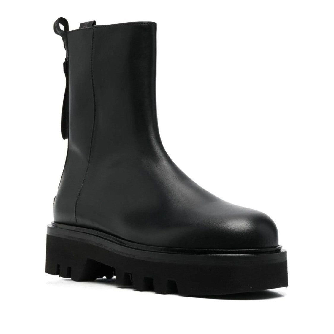 Furla Chunky Sole Black Leather Booties With Zipper Closure