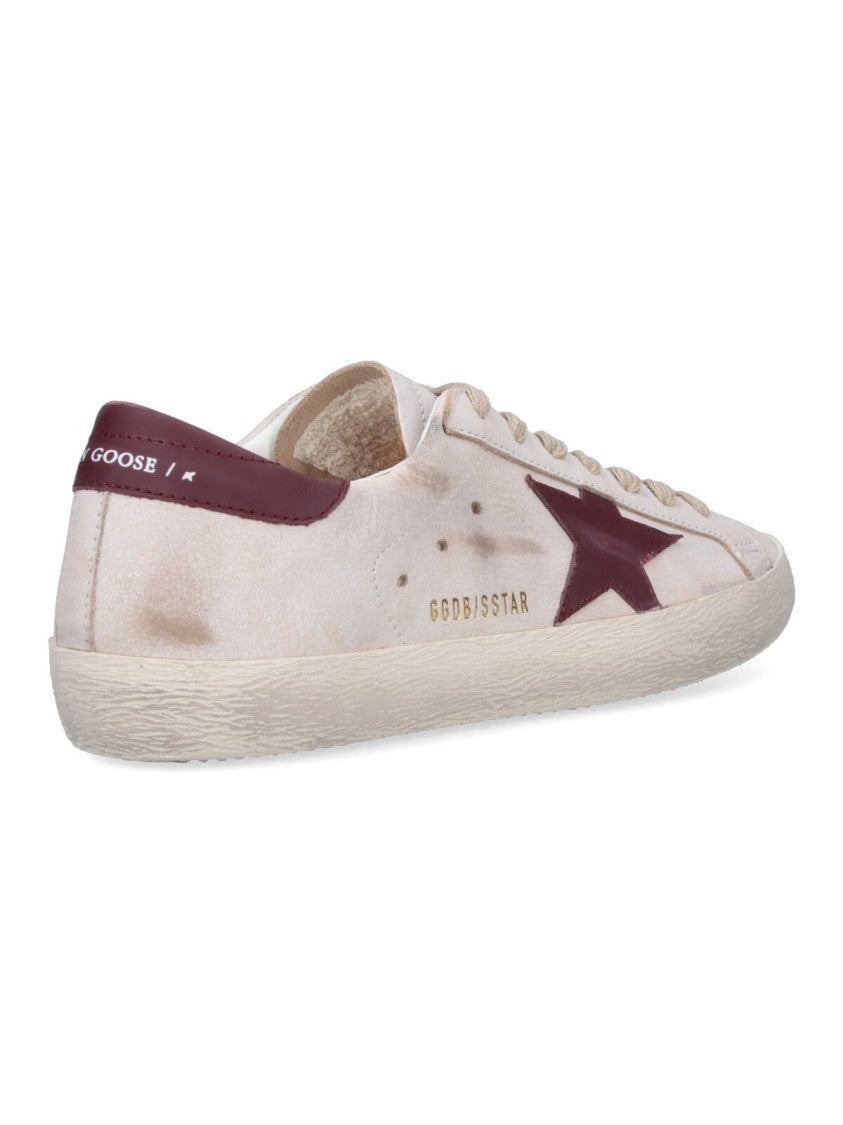 Golden Goose White Super-Star Distressed Leather Low-Top Sneakers