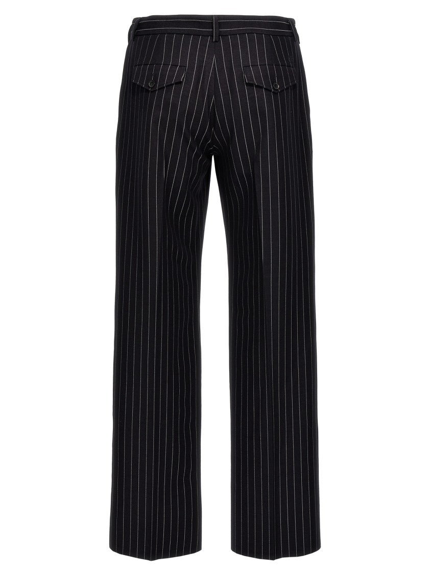 Off-White Black Pinstripe Trousers With Straight Leg Silhouette