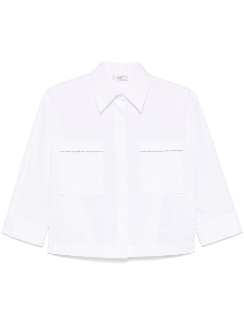 Peserico Cropped White Poplin Shirt With Hidden Buttoning