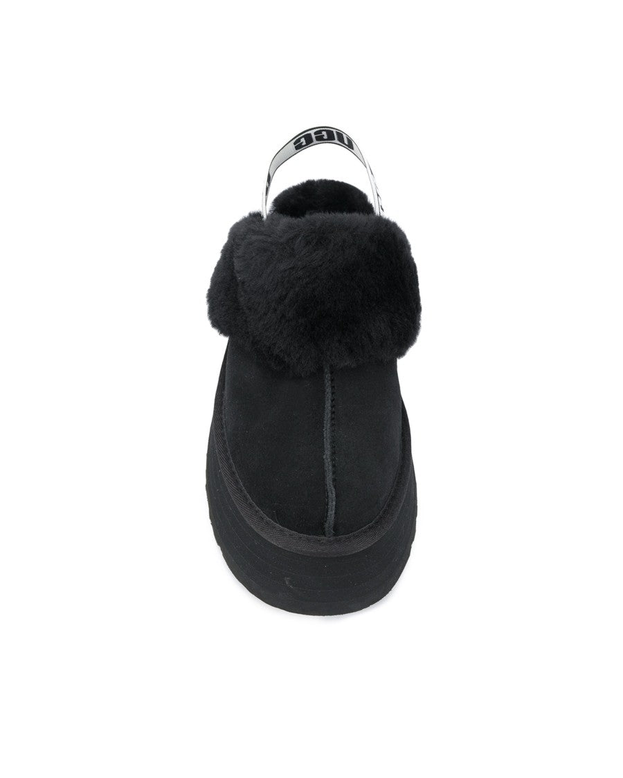 Ugg Black Funkette Suede Shearling Slip-On Platform Slippers
