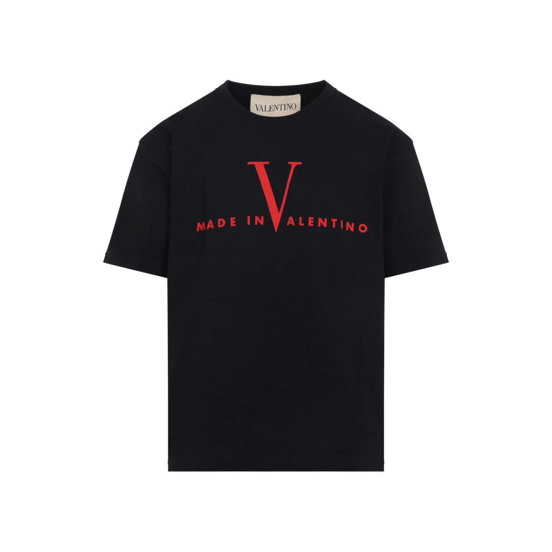 Valentino Black Cotton T-Shirt With Bold 'Made