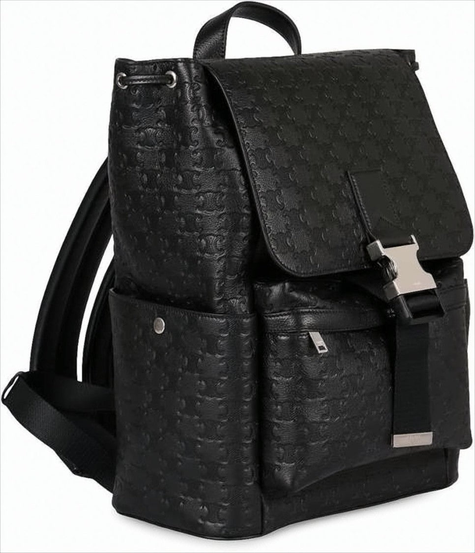 Celine Structured Black Calf Leather Backpack With Metal Buckle Closure