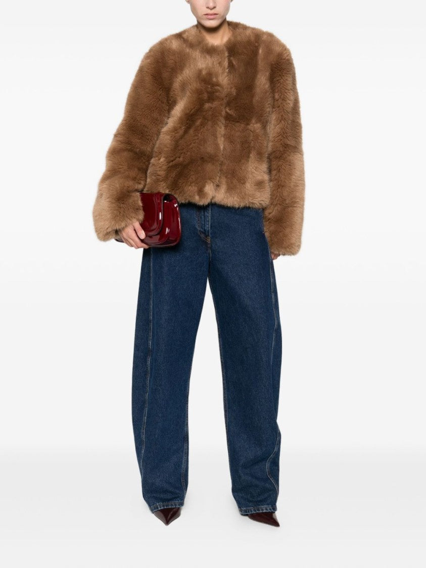 Stand Studio Cropped Faux Fur Coat With Minimalistic Design And Plush Texture