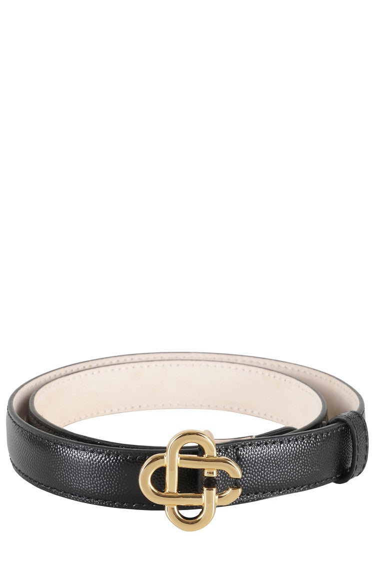 Casablanca Textured Leather Belt With Gold-Tone Interlocking Logo