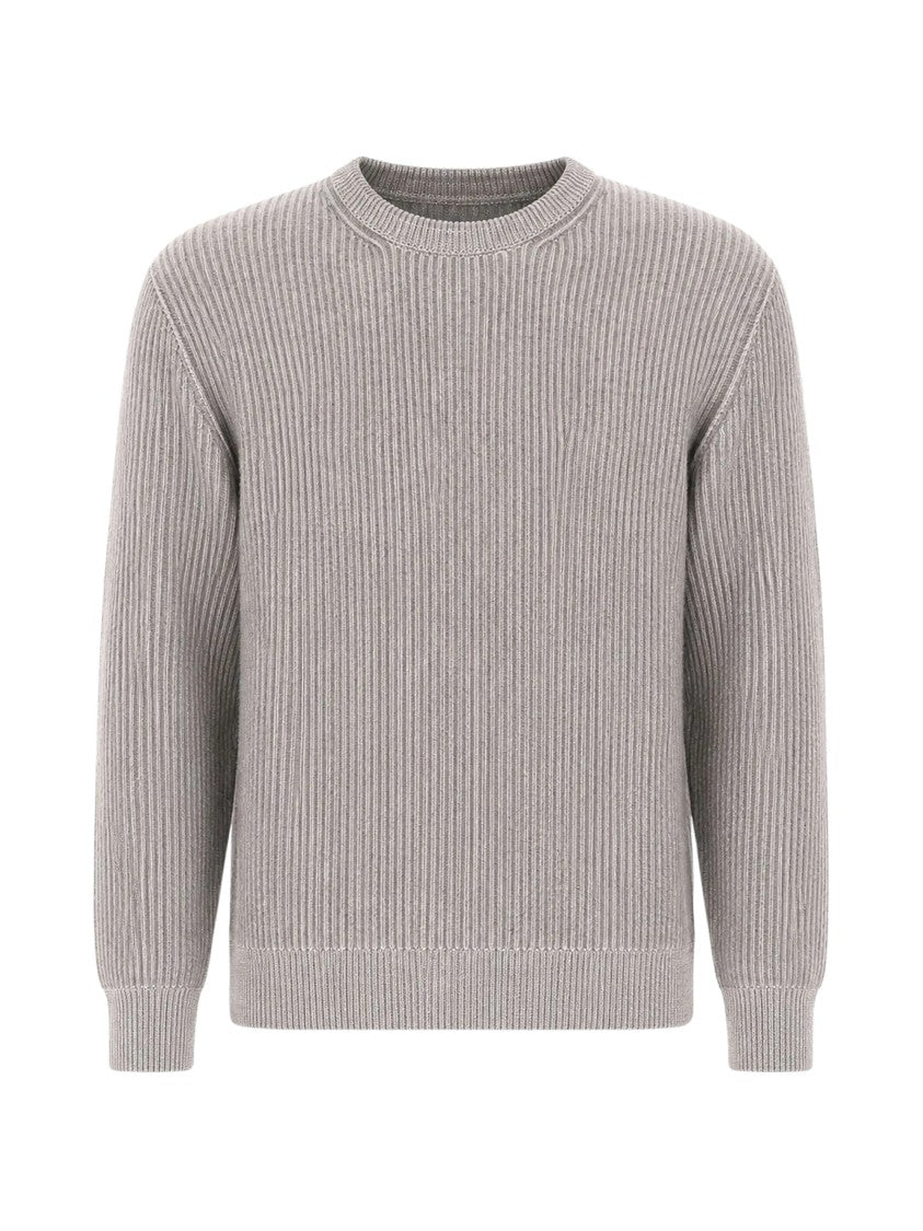 Paul & Shark Textured Grey Ribbed-Knit Crew-Neck Sweater