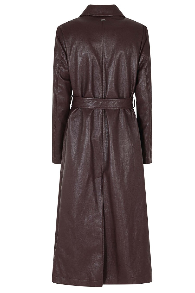 Herno Bordeaux Faux Leather Pointed Collar Viscose Trench Coat