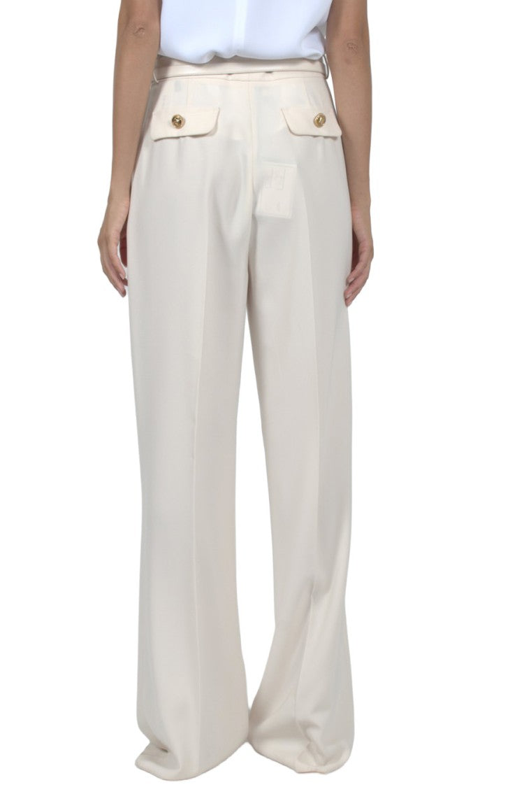 Elisabetta Franchi Cream Pleated Belted Wide-Leg Polyester Pants