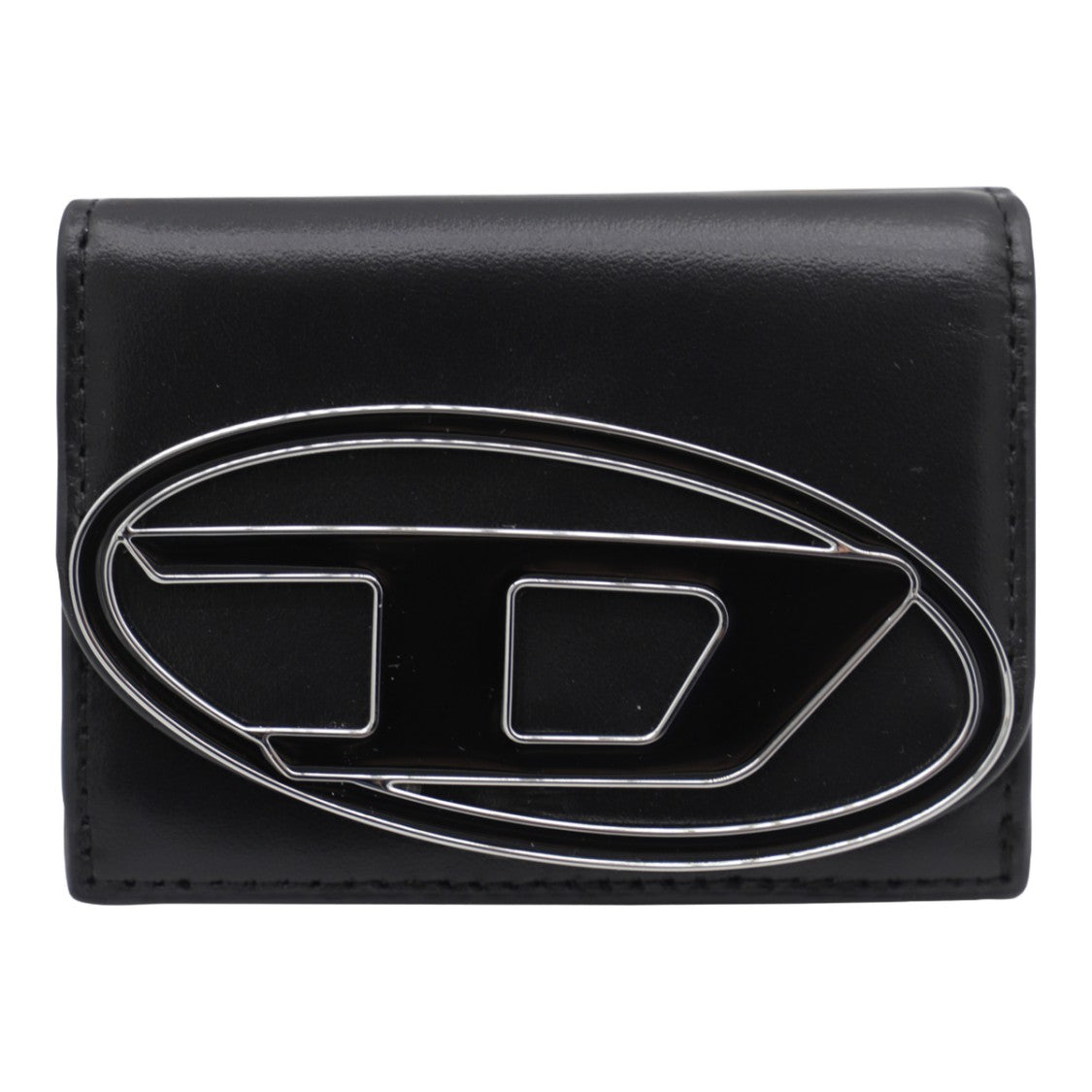 Diesel Compact Black Wallet With Silver-Tone Logo