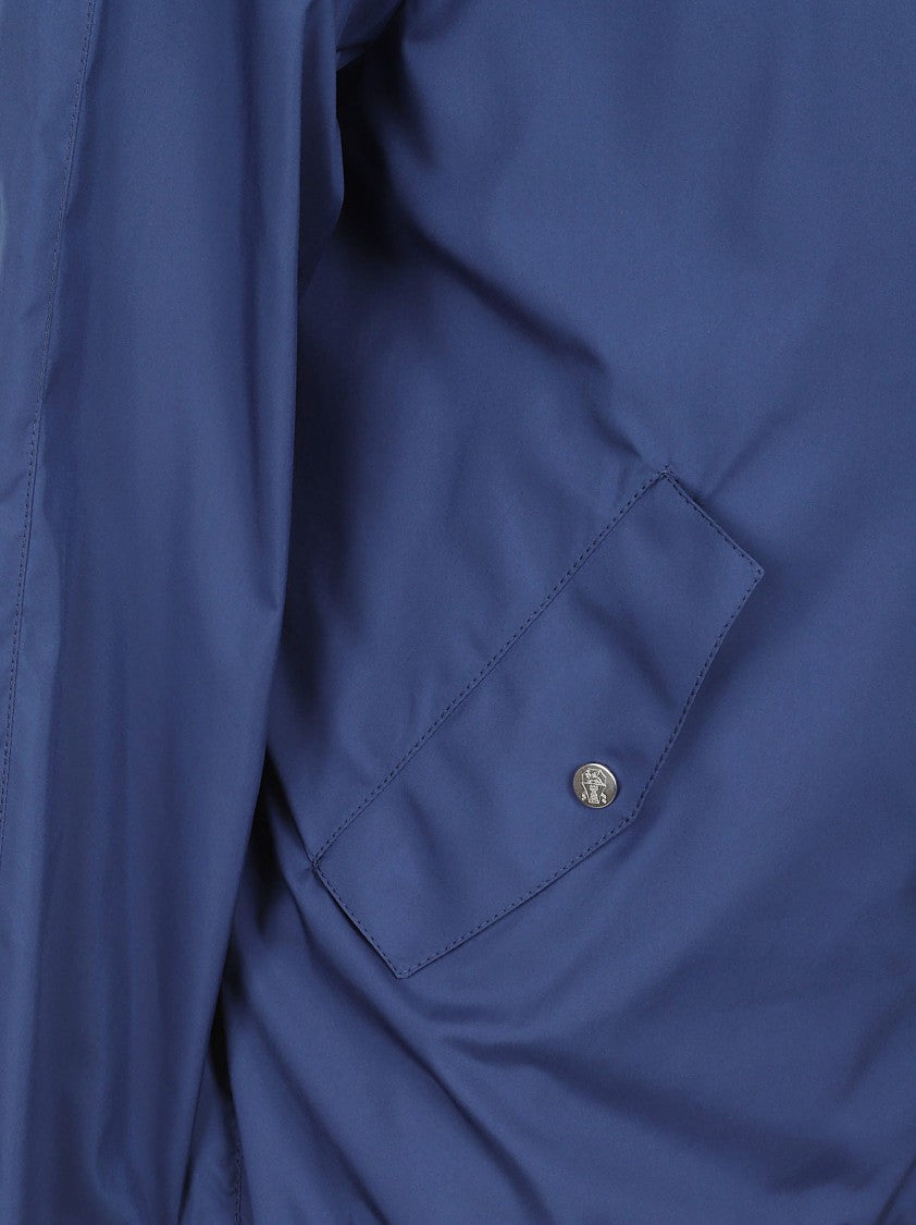 Brunello Cucinelli Blue Jacket With High Collar And Adjustable Toggles