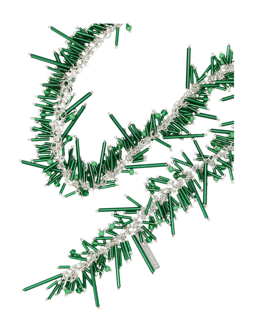 Dries Van Noten Embroidered Scarf Necklace In Brass And Glass