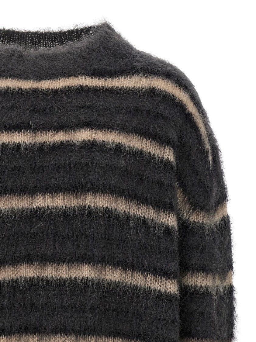 Marni Brushed Mohair Sweater With Multicolor Gauze Stripe Pattern
