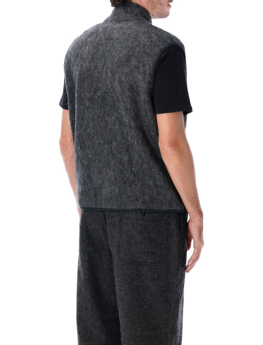 Namamica Textured Dark Grey High Collar Zip-Through Mohair Vest