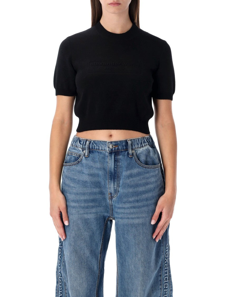 Alexander Wang Cropped Ribbed Chenille Sweater With Logo