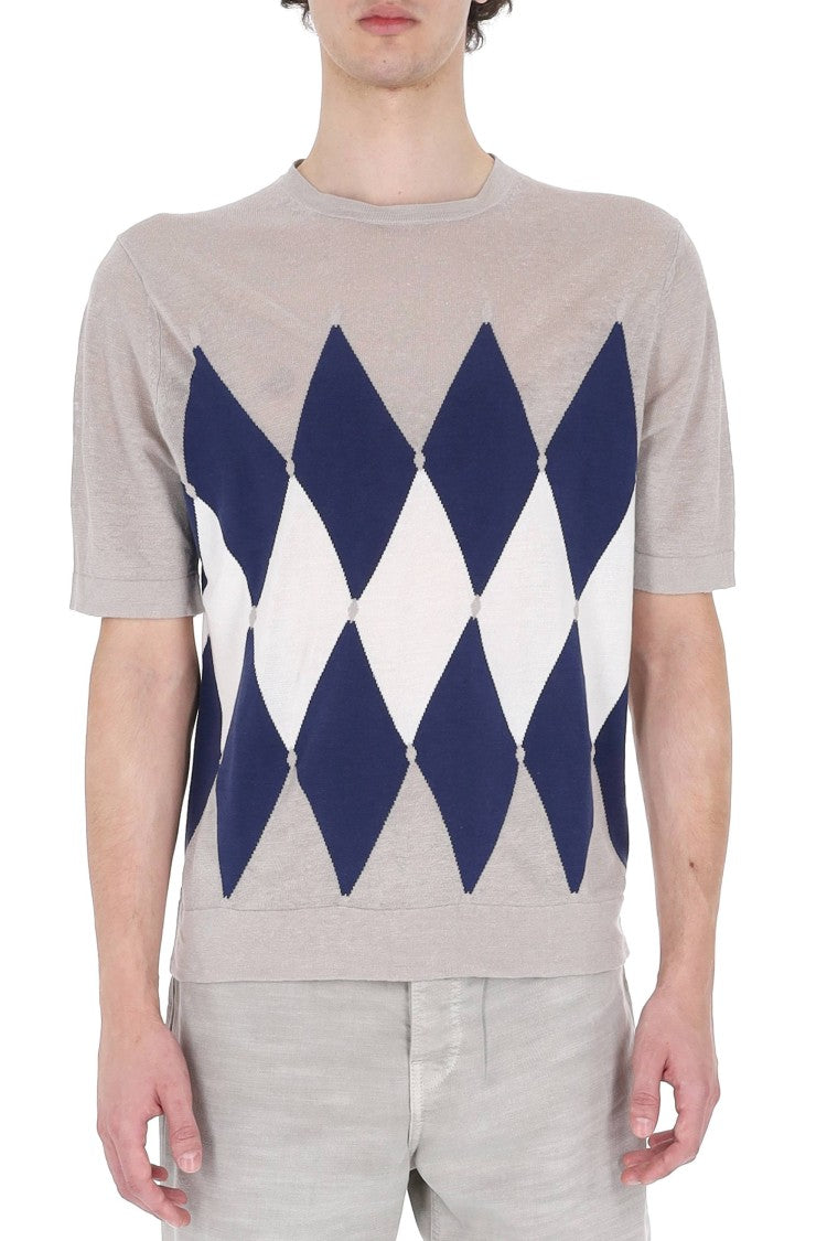 Ballantyne Multicolored Diamond Argyle Linen-Cotton T-Shirt
