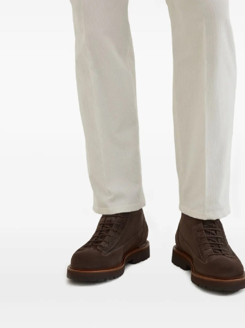Brunello Cucinelli Brown Suede Lace-Up Boots With Rugged Design