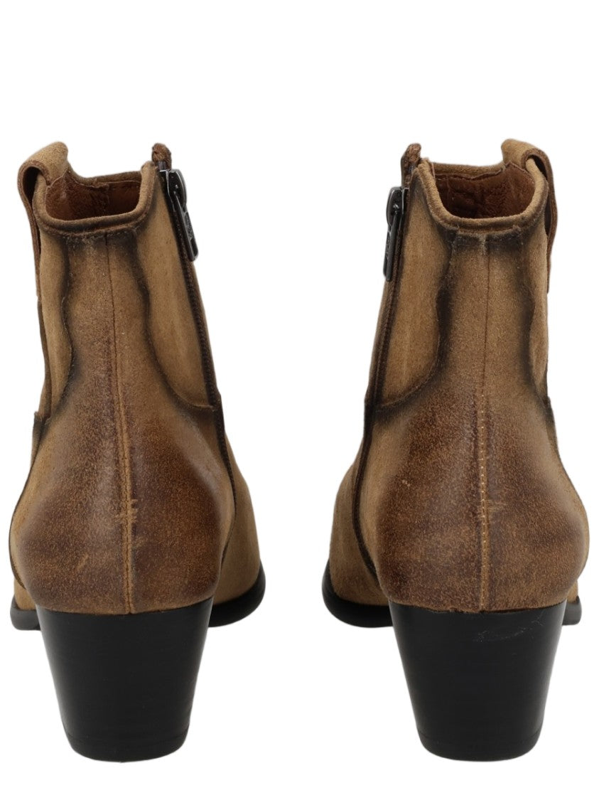 Ash Warm Beige Suede Side Zipper Ankle Boots