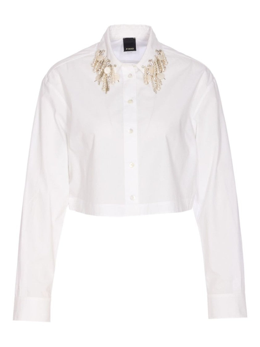 Pinko Cropped White Button-Up Shirt