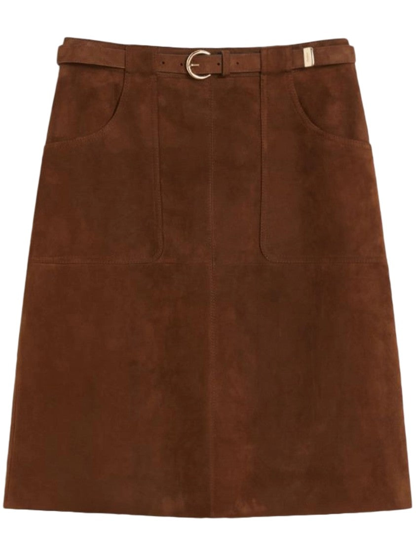 Max Mara A-Line Lambskin Leather Skirt With Fitted Waistband