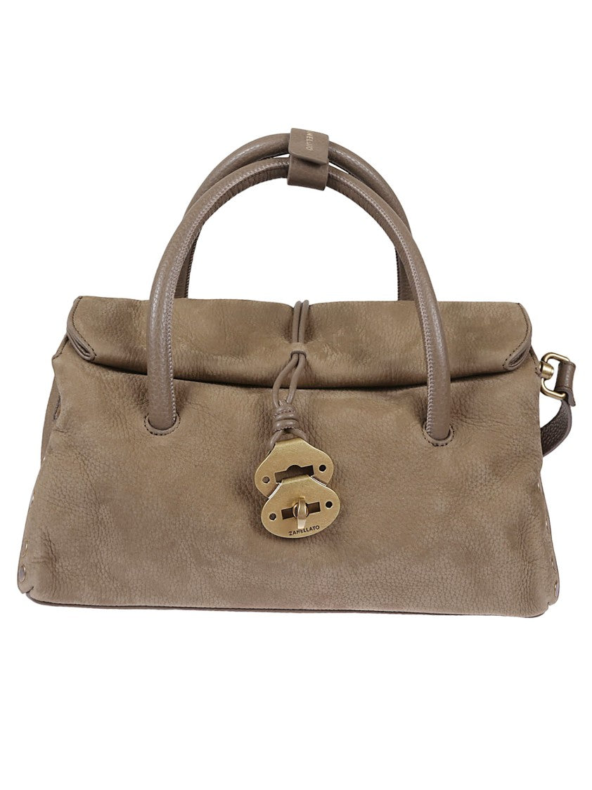 Zanellato Textured Soft Leather Shoulder Bag With Lock Closure