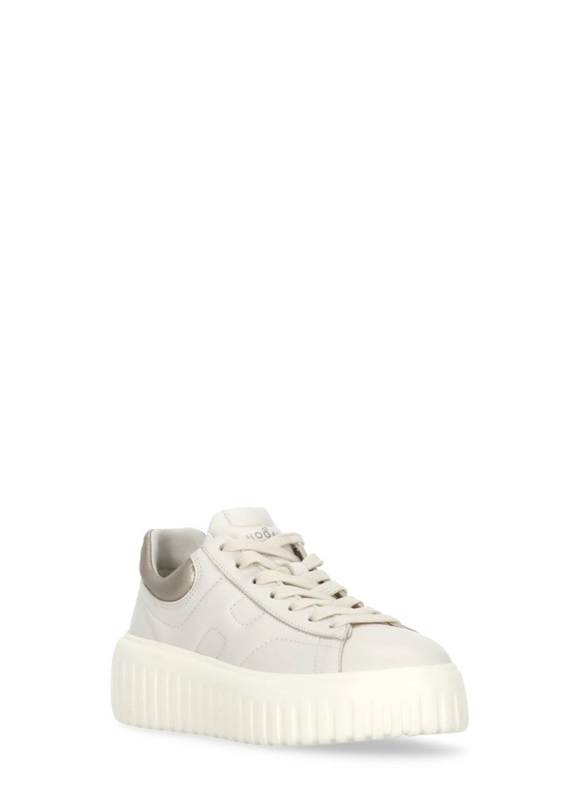 Hogan Ivory H-Stripes Metallic Heel Sneakers
