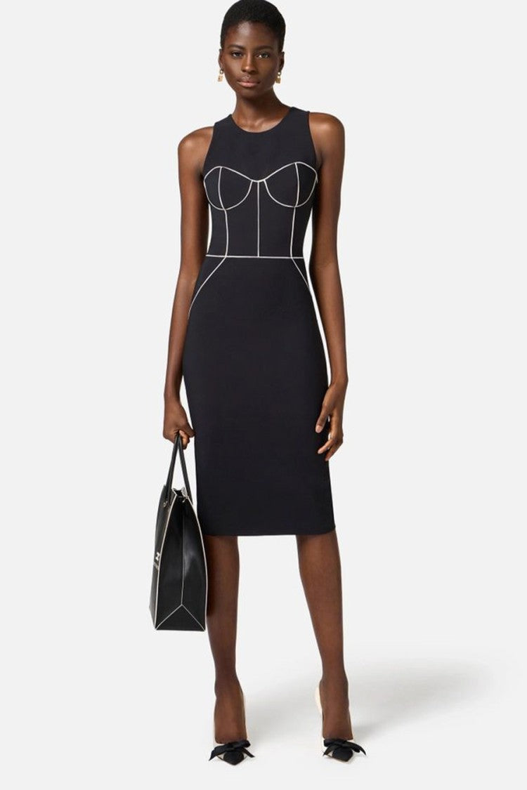 Elisabetta Franchi Fitted Midi Dress With Structured Bodice