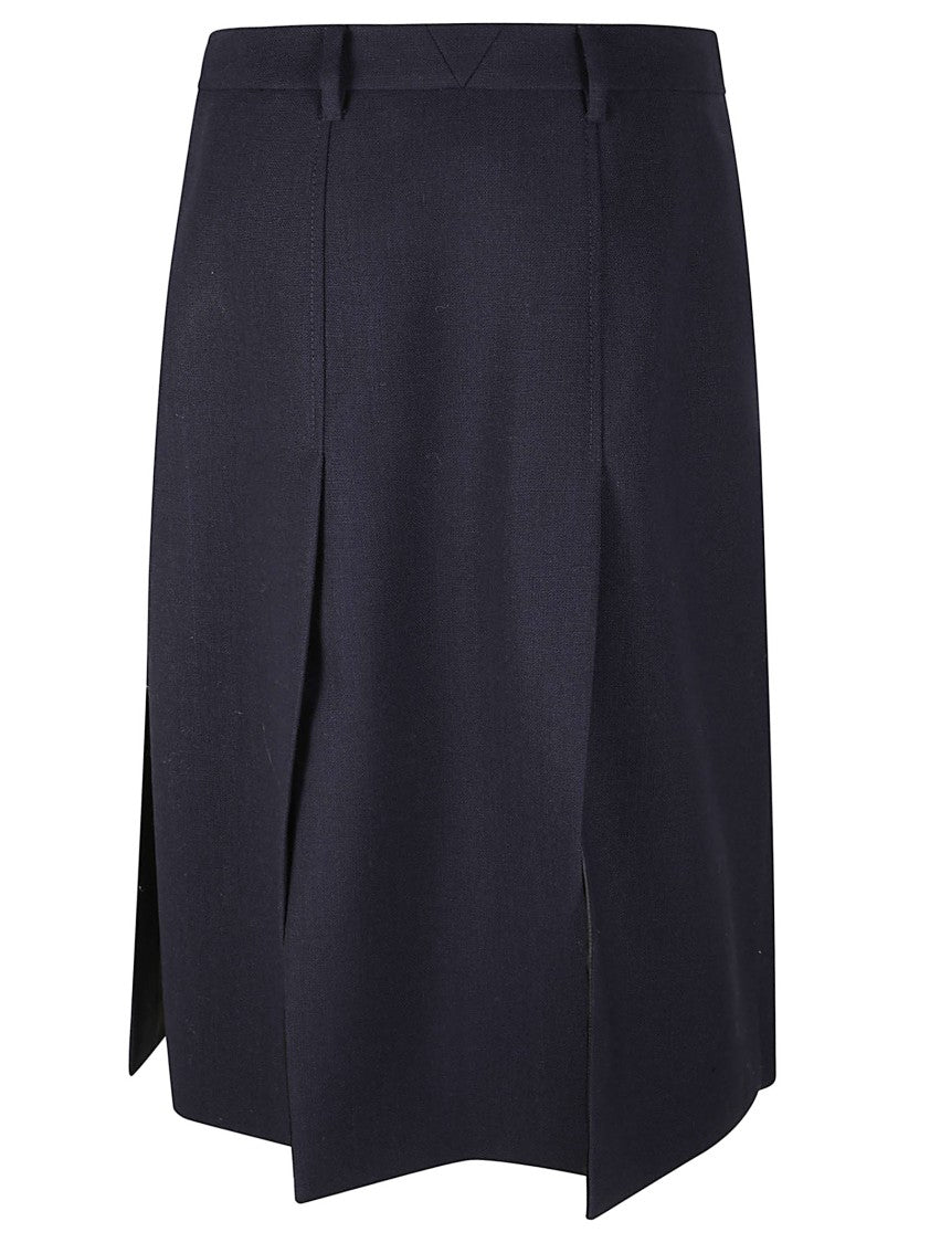 Prada Structured Mini Skirt With Front Pleats And Side Slits
