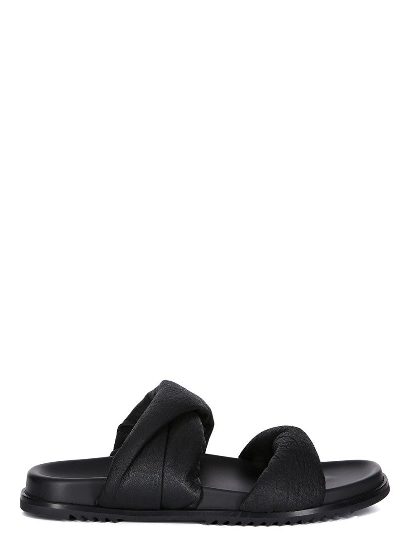 Rick Owens Twisted Granola Sandals In Blistered Black Lamb Leather