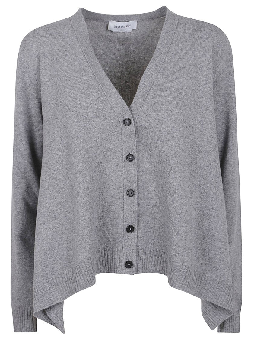 Alexander Mcqueen Light Grey V-Neck Cardigan