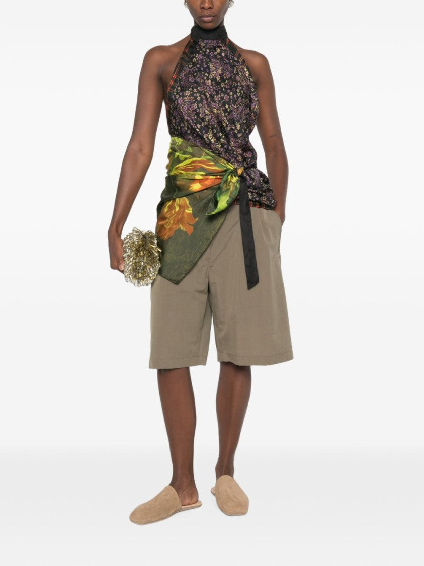 Dries Van Noten Floral Plaid Halter Neck Sleeveless Top