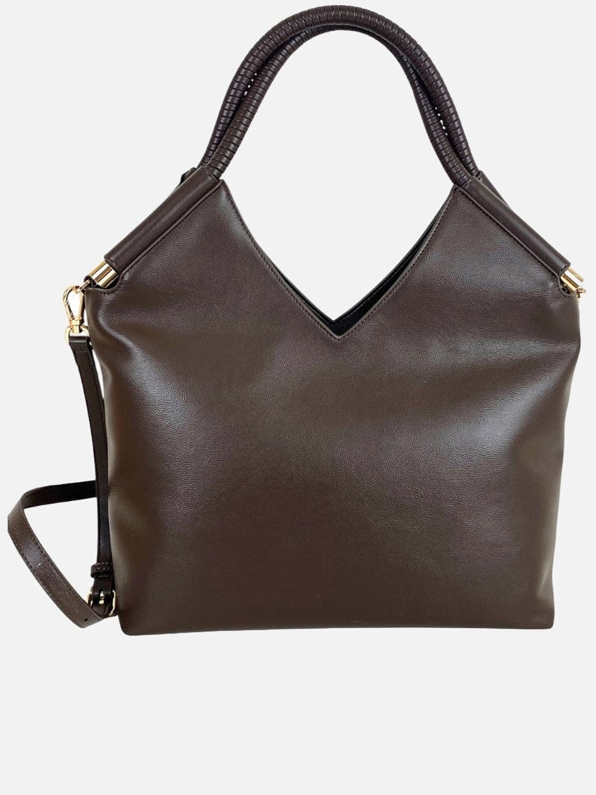 Twin-Set Structured Brown Polyurethane Tote Bag With Textured Handles