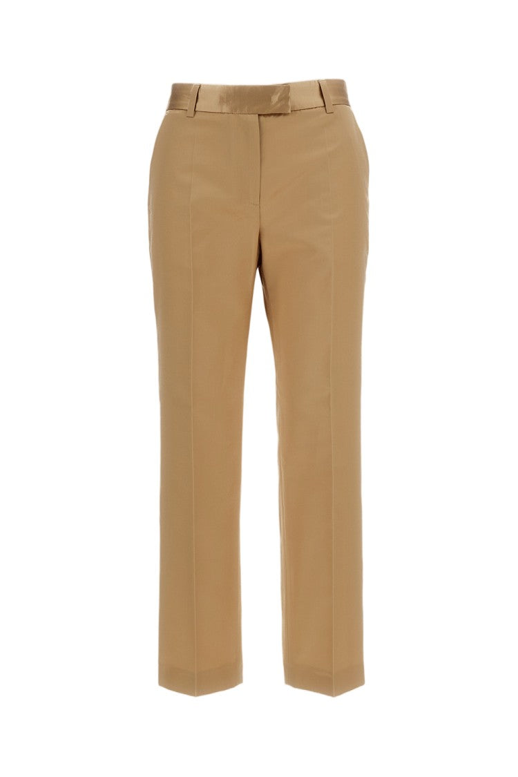 Alberto Biani Beige Silk-Blend Straight-Leg Cropped Pants