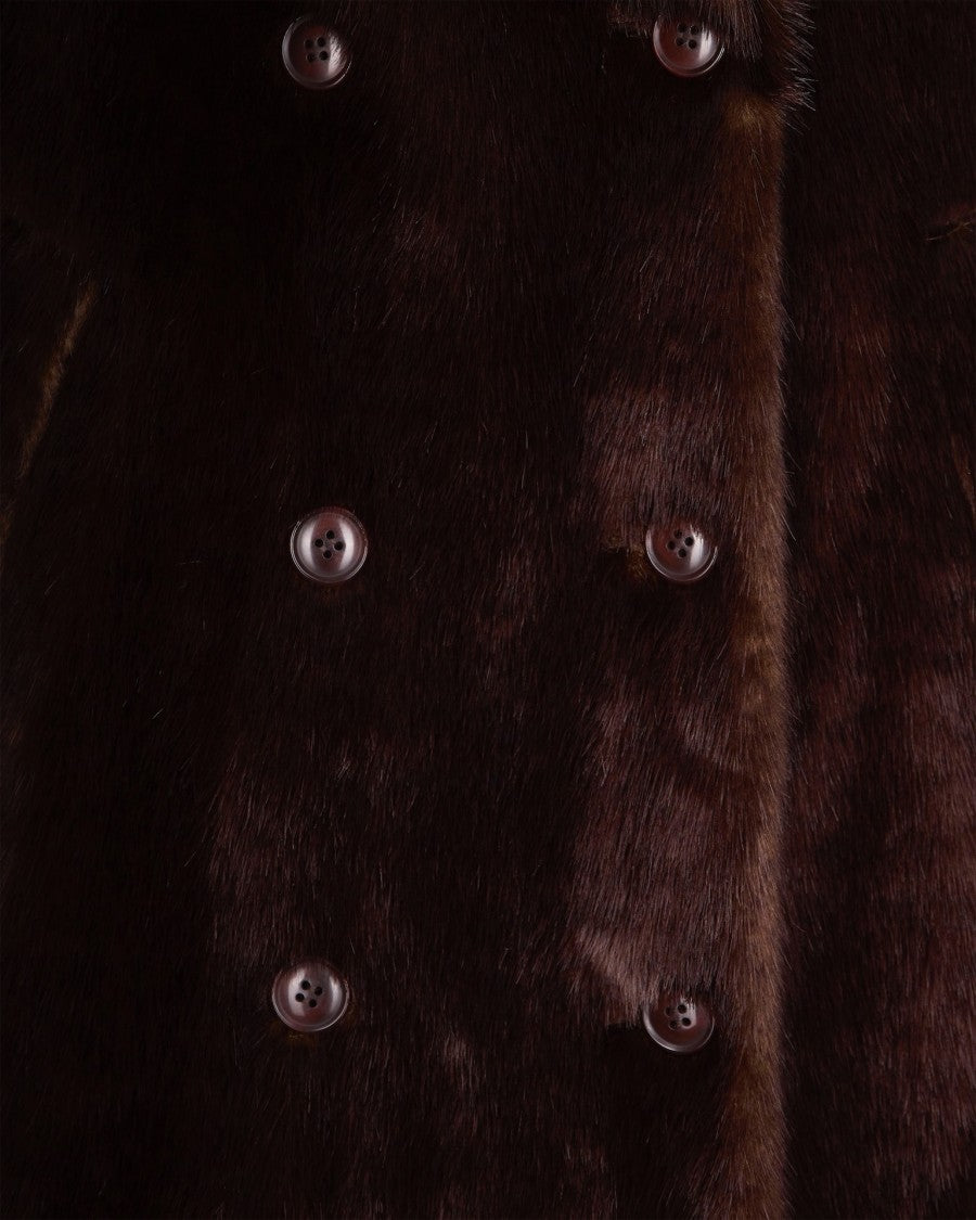 Stand Studio Straight Silhouette Brown Synthetic Fur Coat