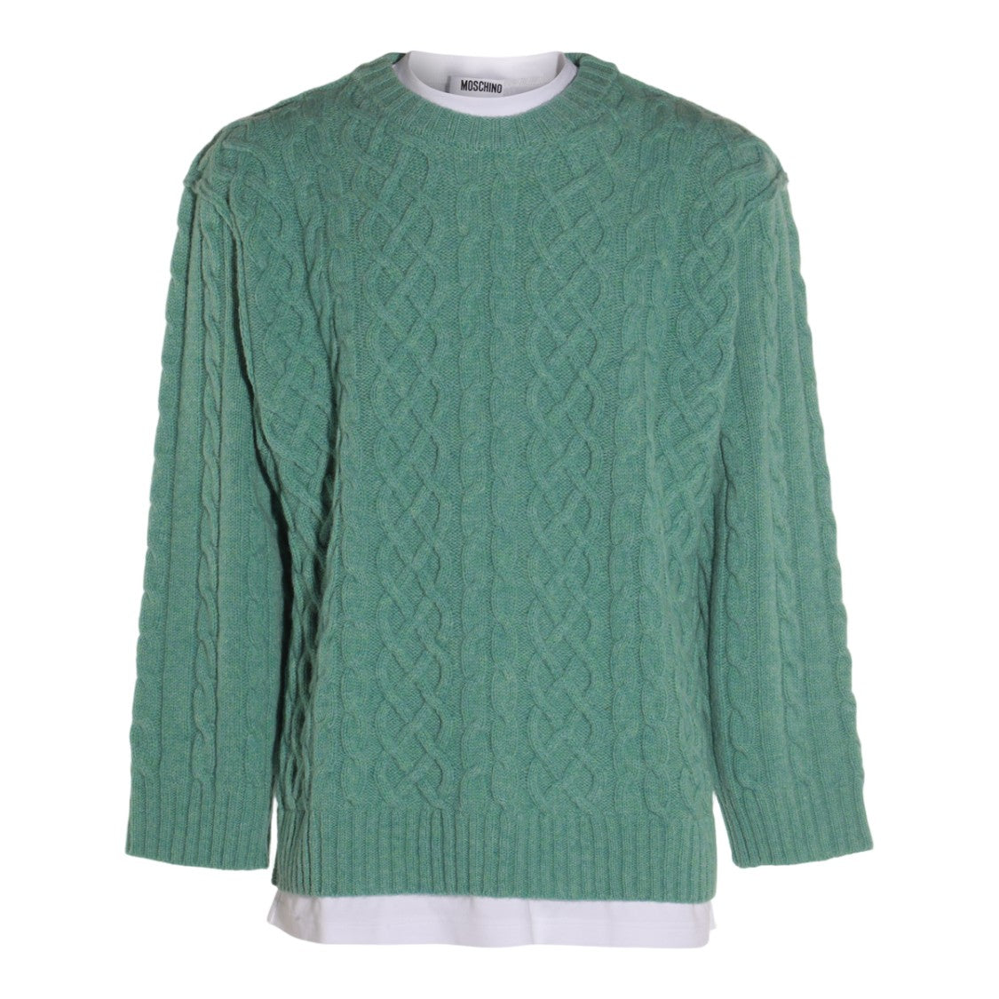 Moschino Textured Cable Knit Sweater With Crew Neckline