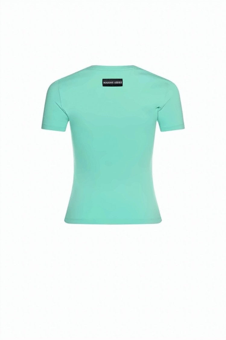 Marine Serre Fitted Round Neck Short-Sleeve Top With Logo Detail