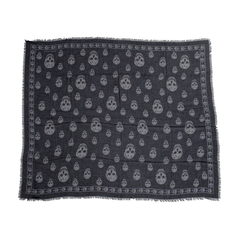 Alexander Mcqueen Skull Motif Black Wool Scarf