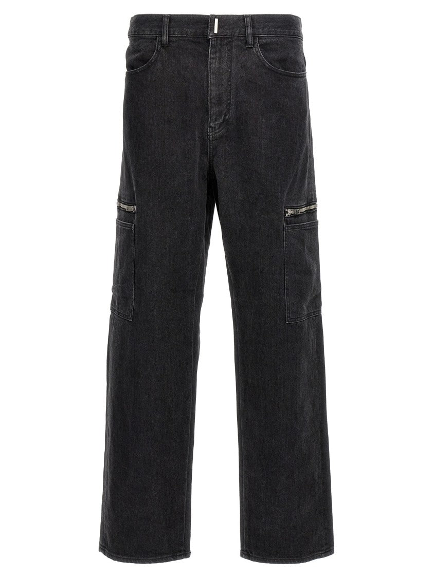 Givenchy Black Denim Cargo Jeans With 4G Print