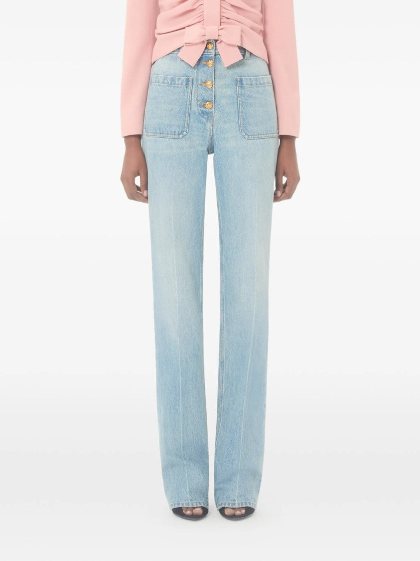 Valentino High-Waisted Straight-Leg Denim Pants