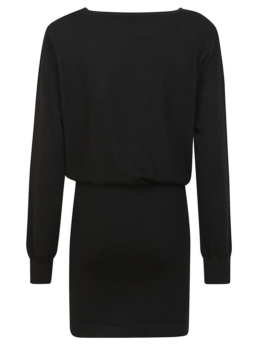 P.A.R.O.S.H. Wool Blend Knit Midi Dress With Ribbed Detailing