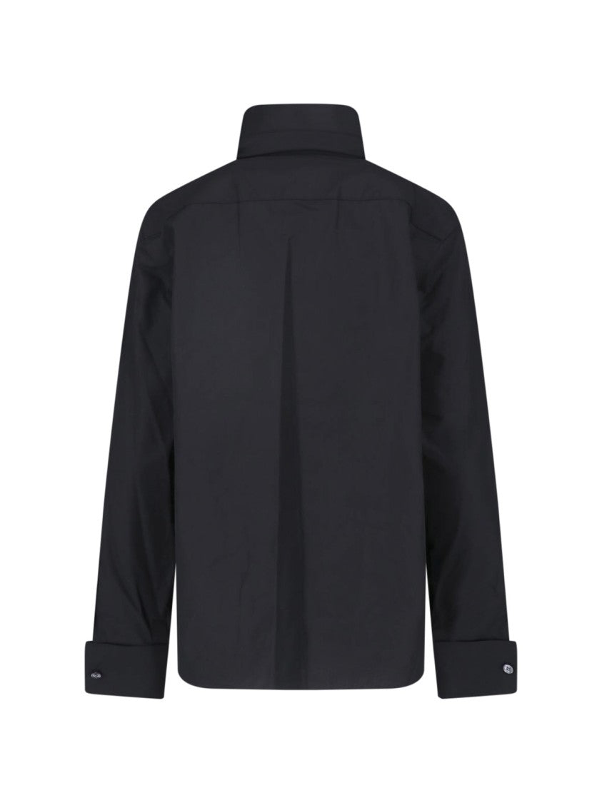 Sacai Black Satin Poplin Shirt With Adjustable Tie And Buttoned Cuffs